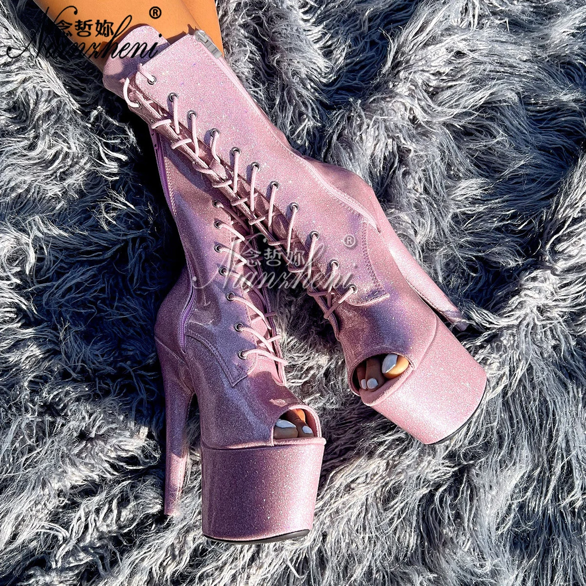 

Novelt 8inch High Heels Ankle Boots Gothic Clubbing Motorcycle Combat 17CM Platform Sexy Fetish Pole Dance Exotic shoes Stripper