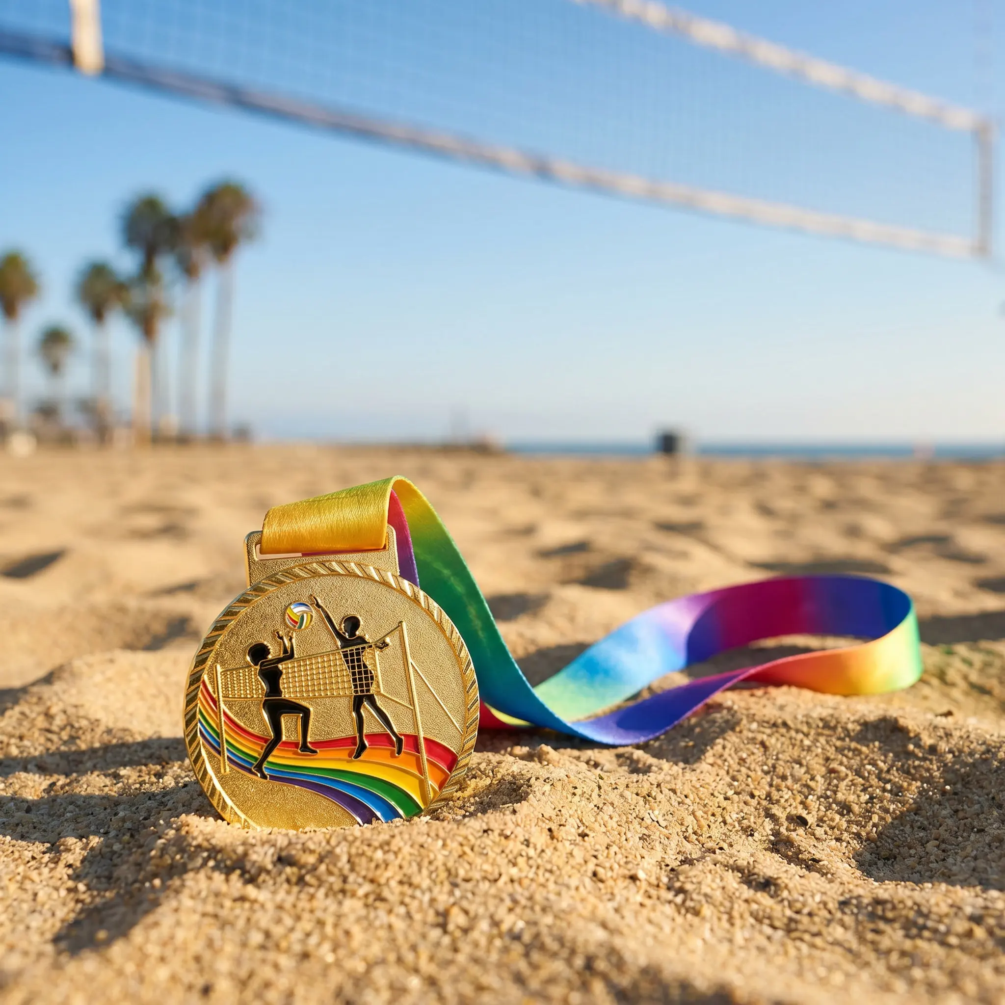 Gold Volleyball Award Medal Polished Metal Embossed Sport Design Neck Ribbon Perfect for Volleyball Tournament School Sports