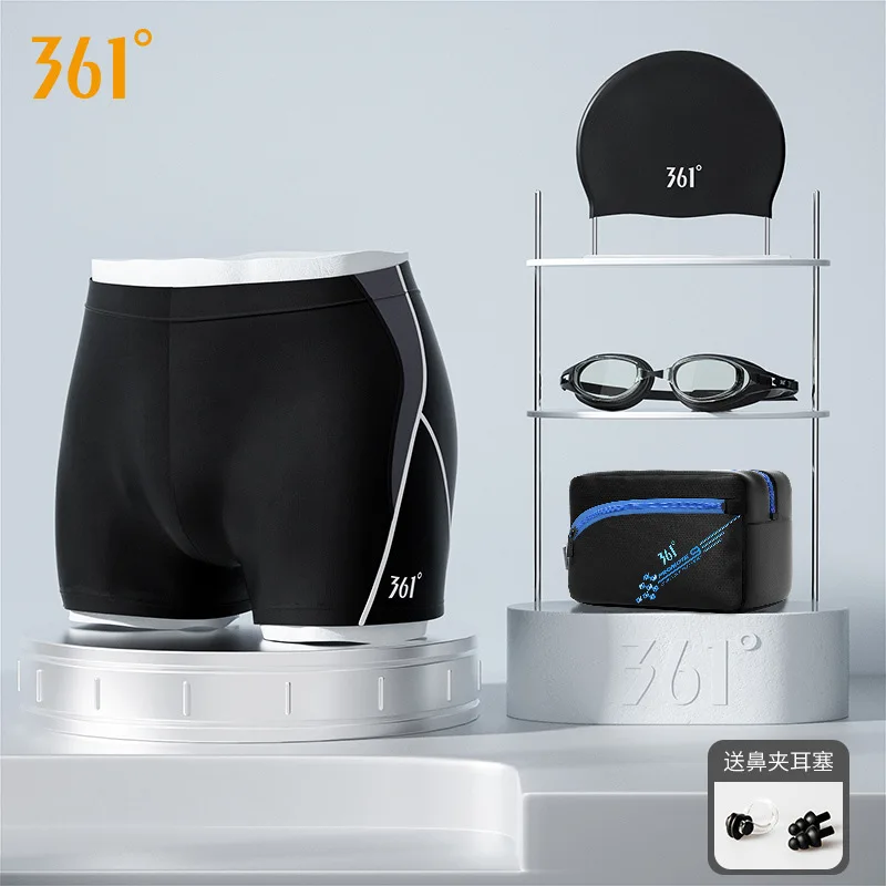 Men's Swimming Set Waterproof Competition Trunks Glasses Cap Carry Bag Plus Size Quick-Drying Surf Bathing Shorts Beach Boxers