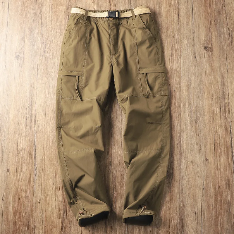 Outdoor Workwear Pants Men's Loose Fleece Lined Thick Soft Hiking Pants Windproof Waterproof Polyester Fiber Straight Leg
