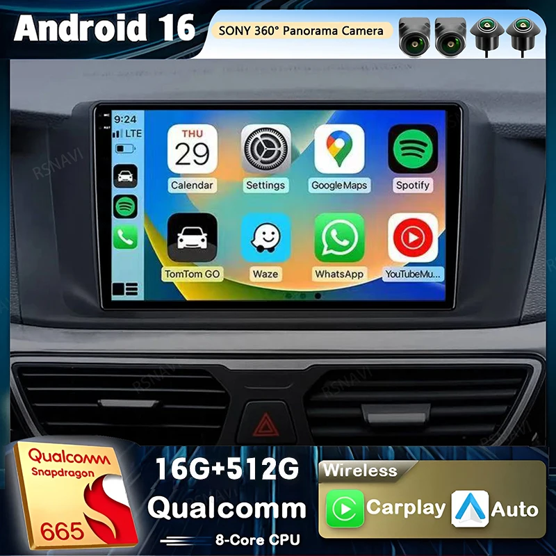 Android 16 Qualcomm CarPlay Car Radio For Geely Emgrand GT GC9 Borui 2015-2016 Multimedia Navigator Stereo Auto video Head Unit