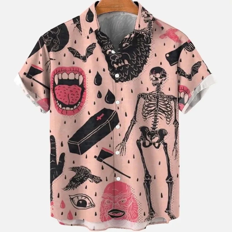 

Hawaii Shirts Men's Wood Fur Shirts Men's Fabric with Buttons 80s Clothing Men's Shirt 3D T-Shirt Men's Skull Summer Tops Lumber