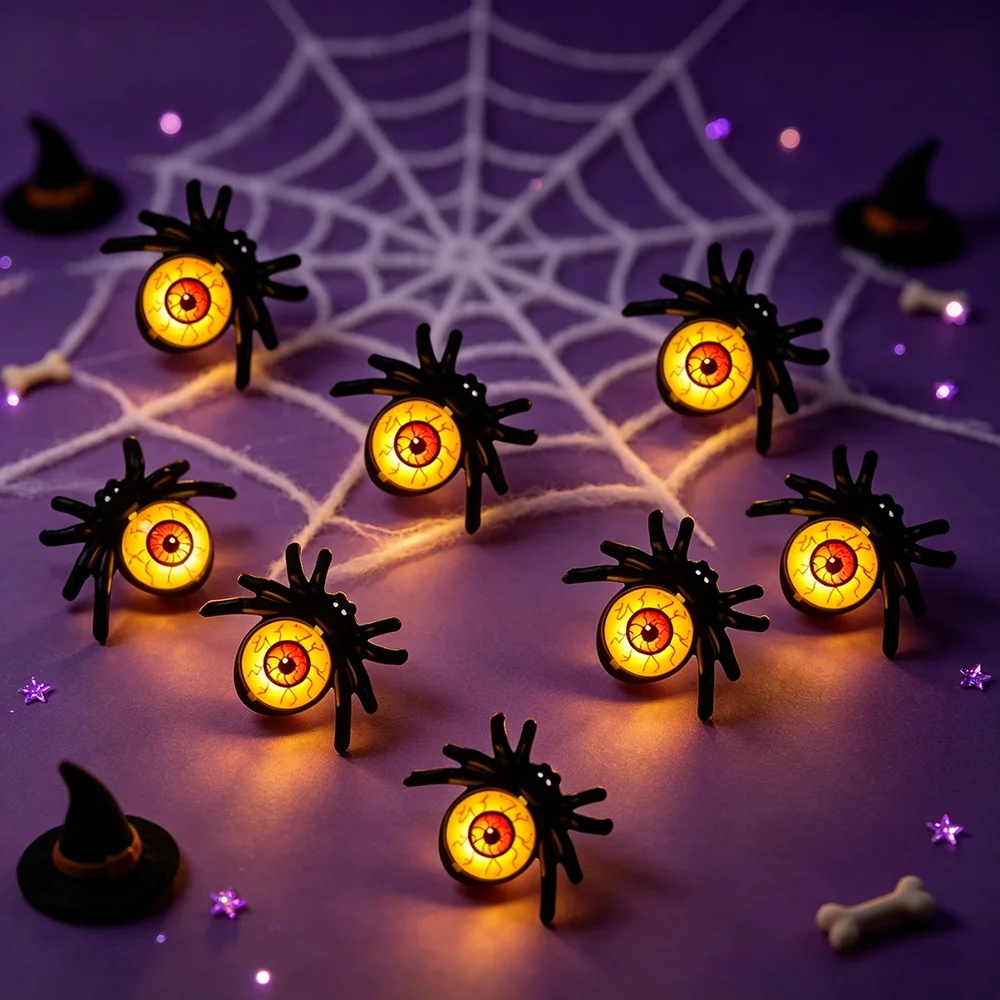 Halloween Glowing Eyeball Spider Night Light, Blood Silk Eye Simulation Spider Light, Used in Courtyards Lawns Tabletops Indoors