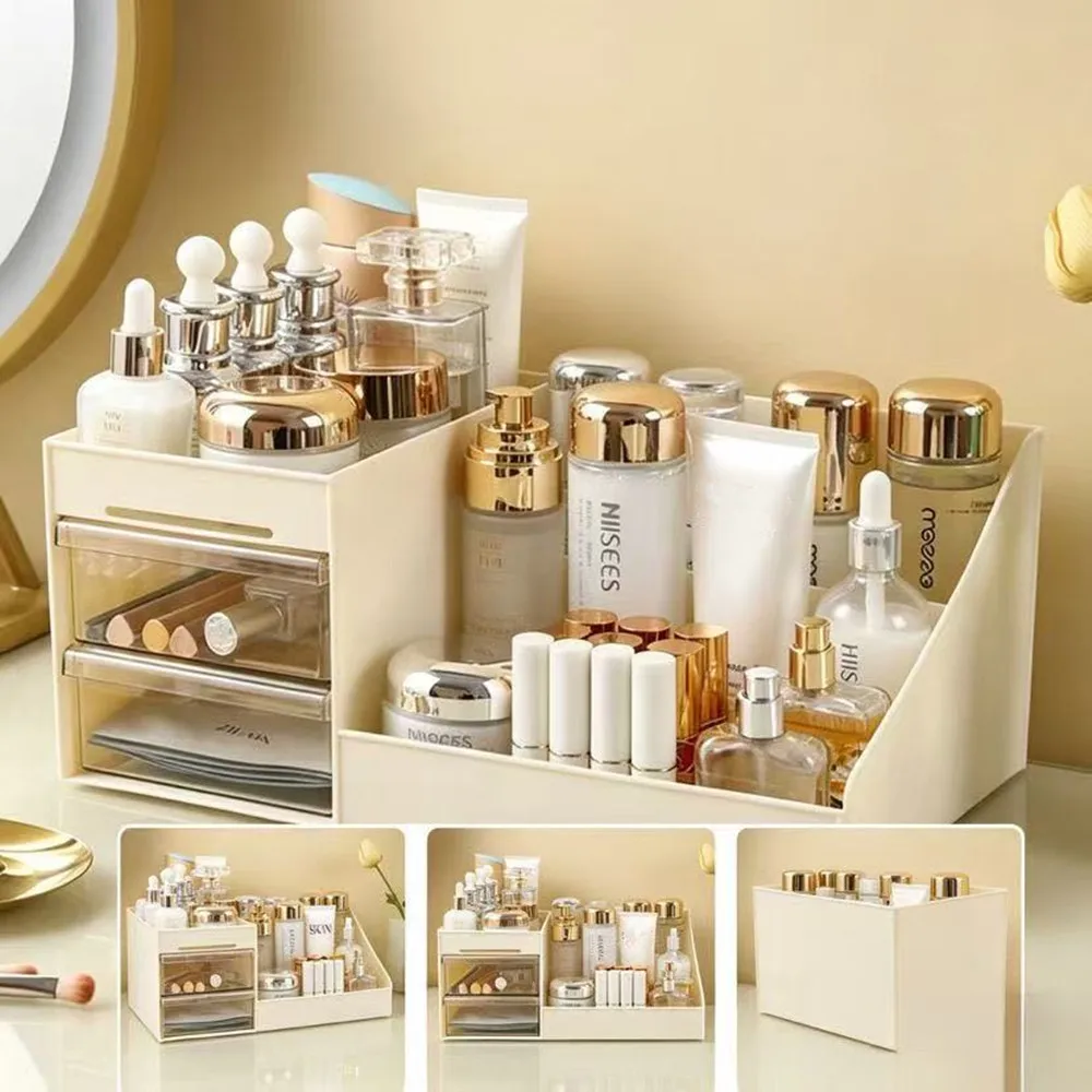Transparent Drawer Style Makeup Box Dormitory Organizer Plastic Cosmetics Skincare Dressing Table Desktop Storage Box
