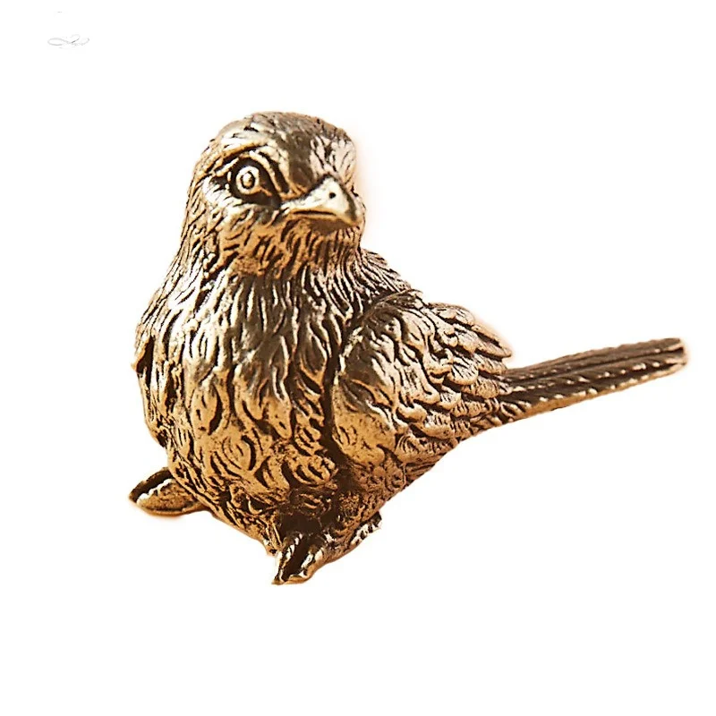 Small Sparrow Statue Metal Brass Tea Pet Table Ornament Home Decoration Accessories Retro Bird Animal Figurines Miniatures Craft