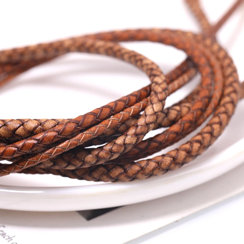 1/2/3meter DIY Handmade Leather Rope Antique Braided Round Cowhide Rope 3/4/5/6mm Handcraft Braided Woven Genuine Leather Cords