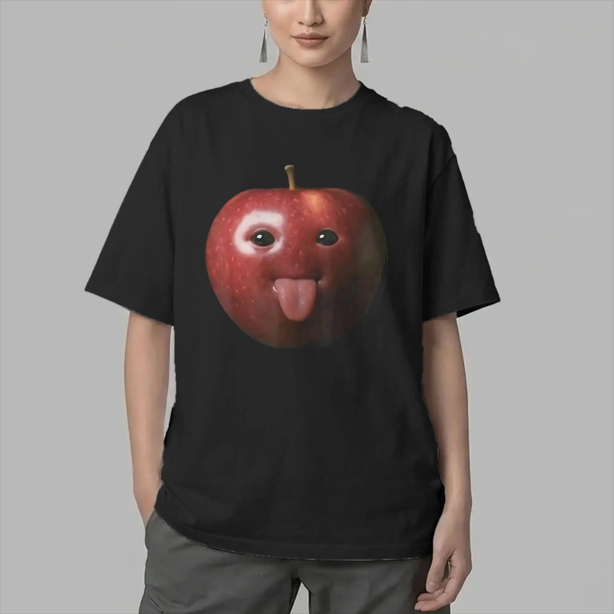 Funny Silly AI Apple Gen Z Meme T-Shirt for Men  Fun Pure Cotton Tee Shirt Round Collar Short Sleeve T Shirts Graphic Printed