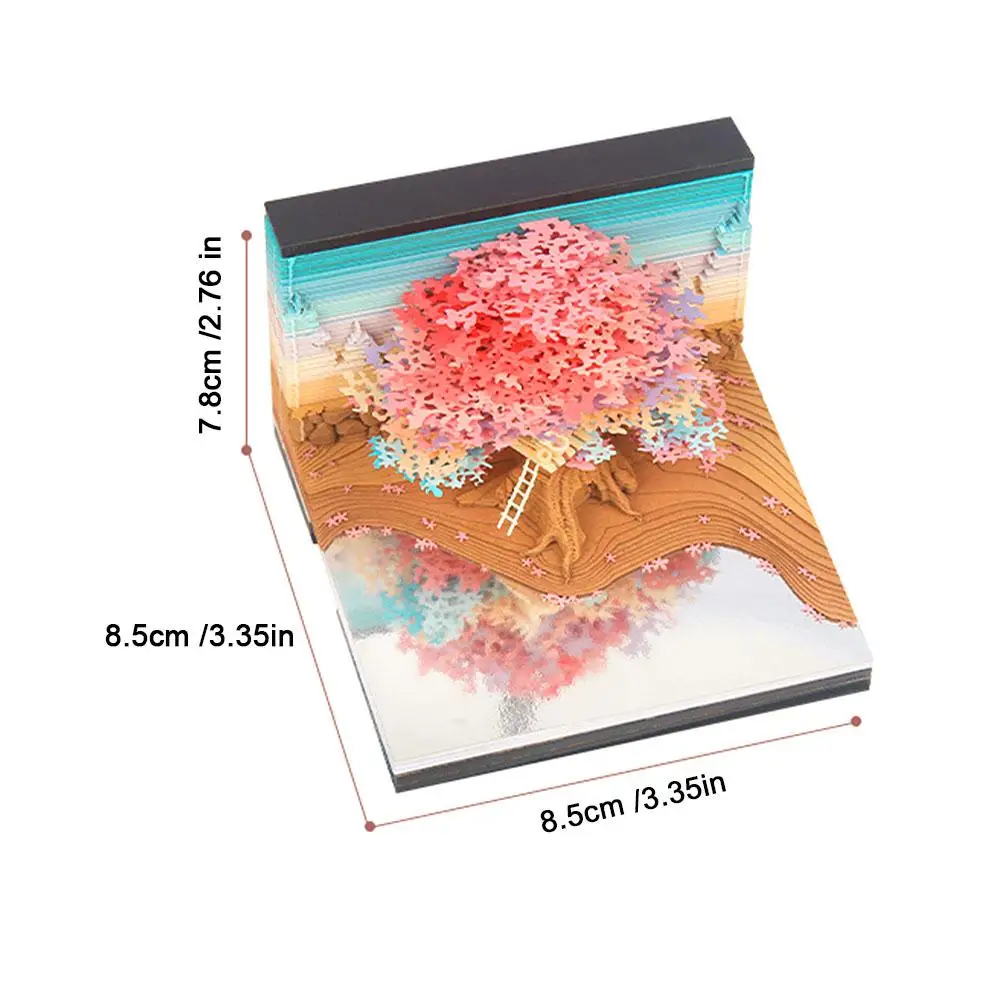 3D Pink Cherry Tree With Light Memo Pad DIY Art Building Block Paper Carving Treehouse Notepad Creative Post Notes Gift