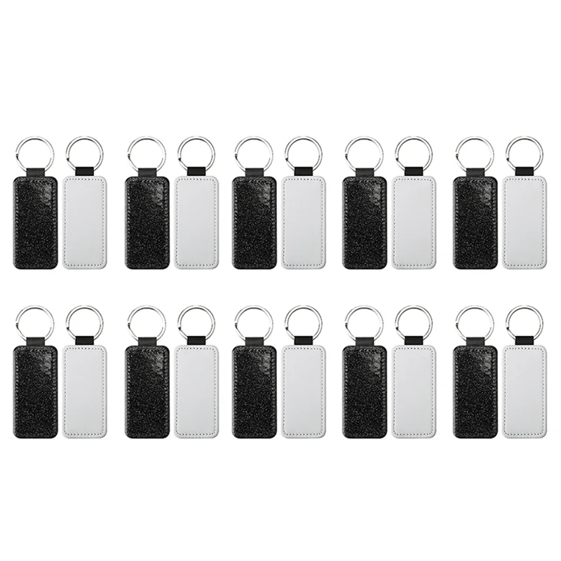 

AB7-20Pack Sublimation Blanks Keychain Glitter PU Leather Keychain Heat Transfer Keyring Sublimation Keychains Blank Black