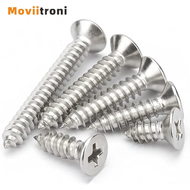 ‌304 Stainless Steel Countersunk Self-tapping Screws M5×40mm, Cross Flat Head for Plastic/wood/soft Metal, 50pcs Per Pack