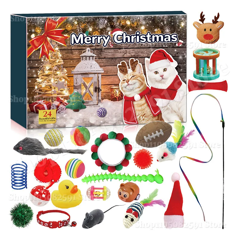 

2025 Christmas Advent Calendar 24 Grids Xmas Countdown Calendar Cat Toy Holiday Blind Box Creative Christmas Gifts For Pets