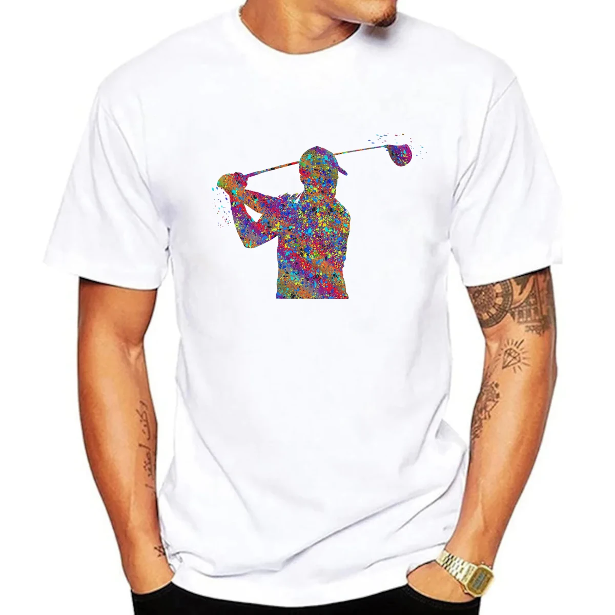 Golf Player Man Watercolor Print Men's Tshirt Fashion Trend Youth Boys T-shirt Summer Men t-shirt Short sleeved Top Wholesale