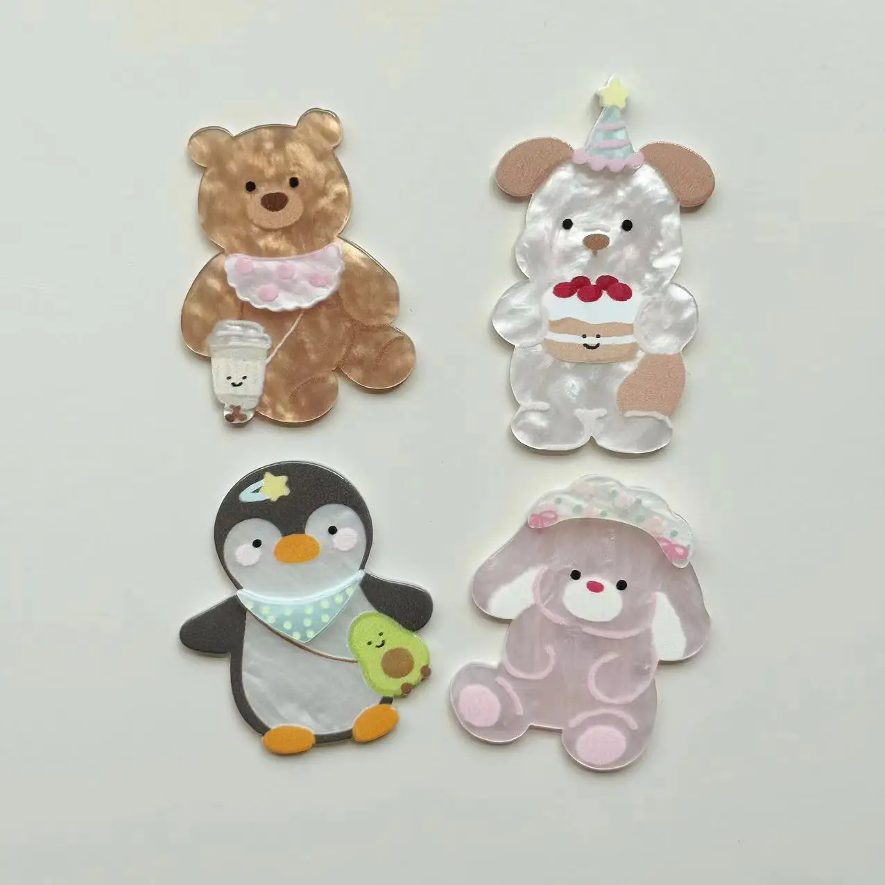 Cute Bib Dog & Penguin Acrylic Charms Cartoon Patches for DIY Craft Phone Case & Shoe Decoration