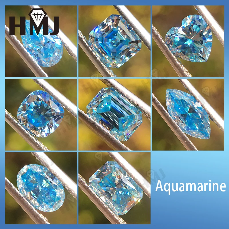 Moissanite Gemstone Aquamarine Brilliant Asscher Cut Lab Grow Diamond Charms Advanced Jewelry Making Material with GRA Report