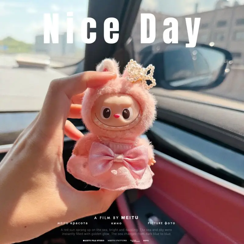 Per Labubu 4.0 vestiti dolce abito con fiocco con spilla con copricapo di perle set mini bambola di peluche abbigliamento accessori per bambole di moda regalo