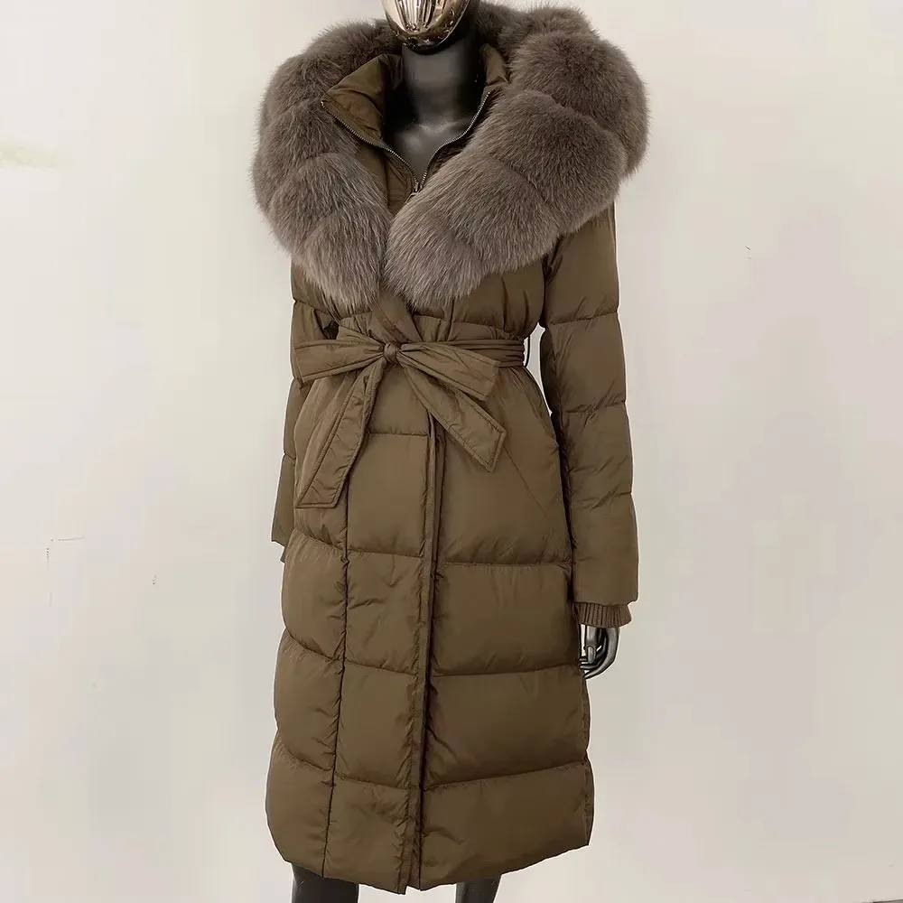 2024 Nuovo Inverno Caldo Bianco Piumino D'oca Delle Donne Lungo Con Cappuccio Piumino Donne Reale Cappotto di Pelliccia di Volpe Cappotto di Pelliccia Naturale Femminile