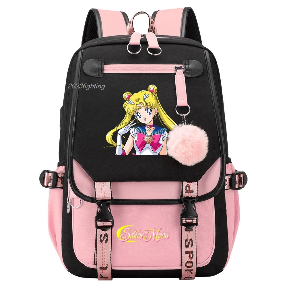 Sailor Moon Backpacks USB Schoolbag for Teens Women Girls School Bags Waterproof Women Female Travel Mochilas