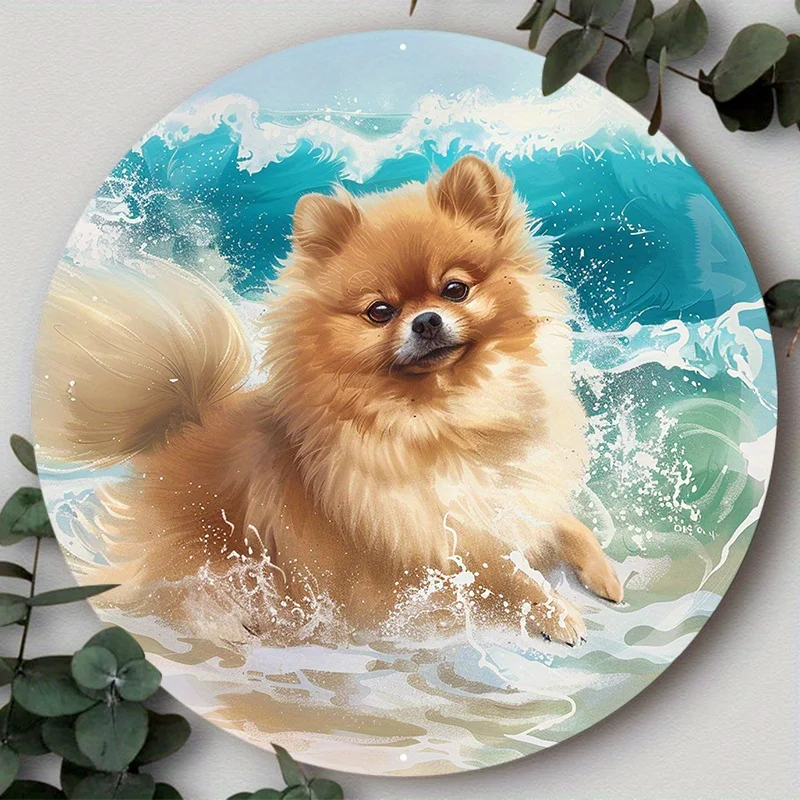 Cute Dog Gift Mask Theme Round Aluminum Metal Sign Art Decorative Plates for Club Bar Cafe Yard Home Office Gift for Dog Lovers