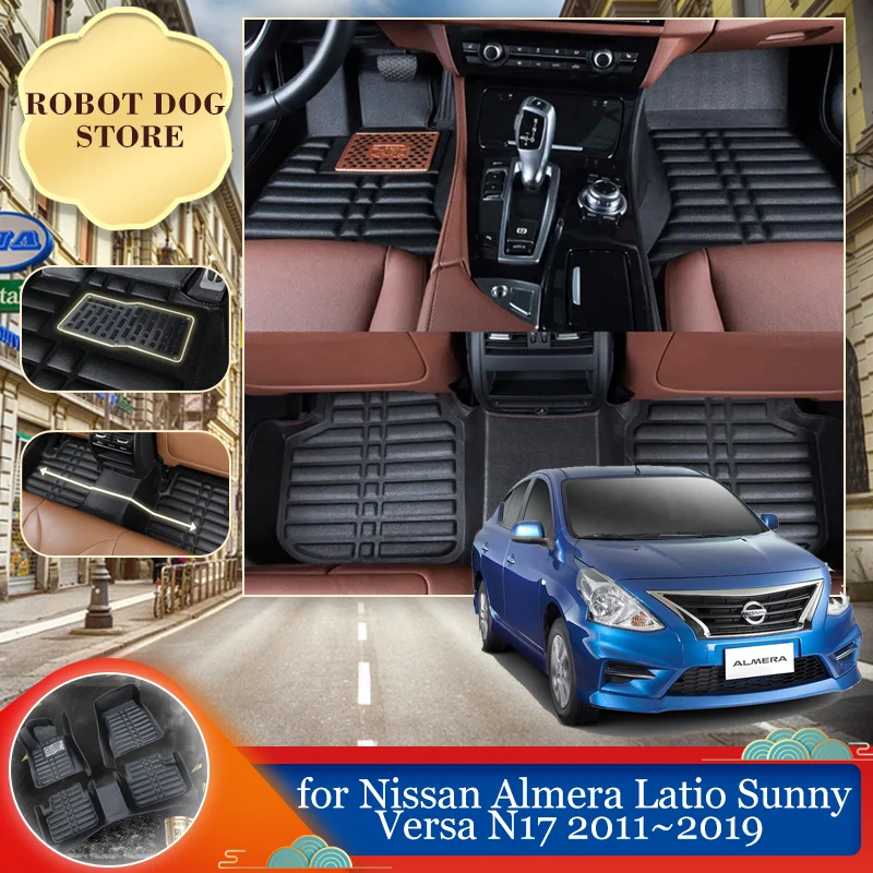 

Car Leather Floor Mat for Nissan Almera Latio Sunny Versa N17 2011~2019 2012 Waterproof Foot Liner Carpet Pad Custom Accessories