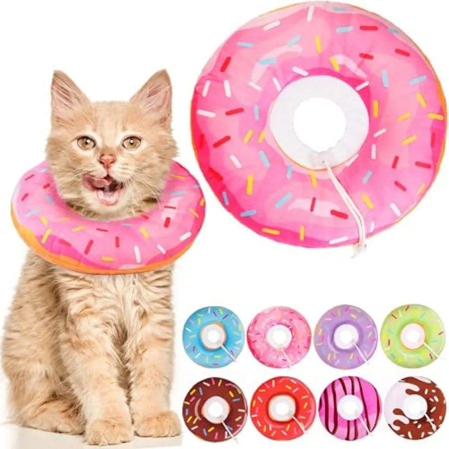 Cat Cone Collar Soft, Adjustable Cat Recovery Collars Spay Cones to Stop Licking, Cute Kittens Donut E Collar After Surgery, An