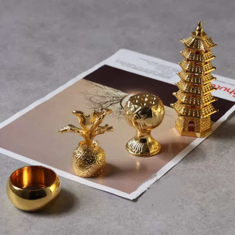 Three Buddhas Ritual Implements - Shakyamuni Alms Bowl, Amitabha Lotus & Medicine Buddha Golden Pagoda Display Buddhist Supplies