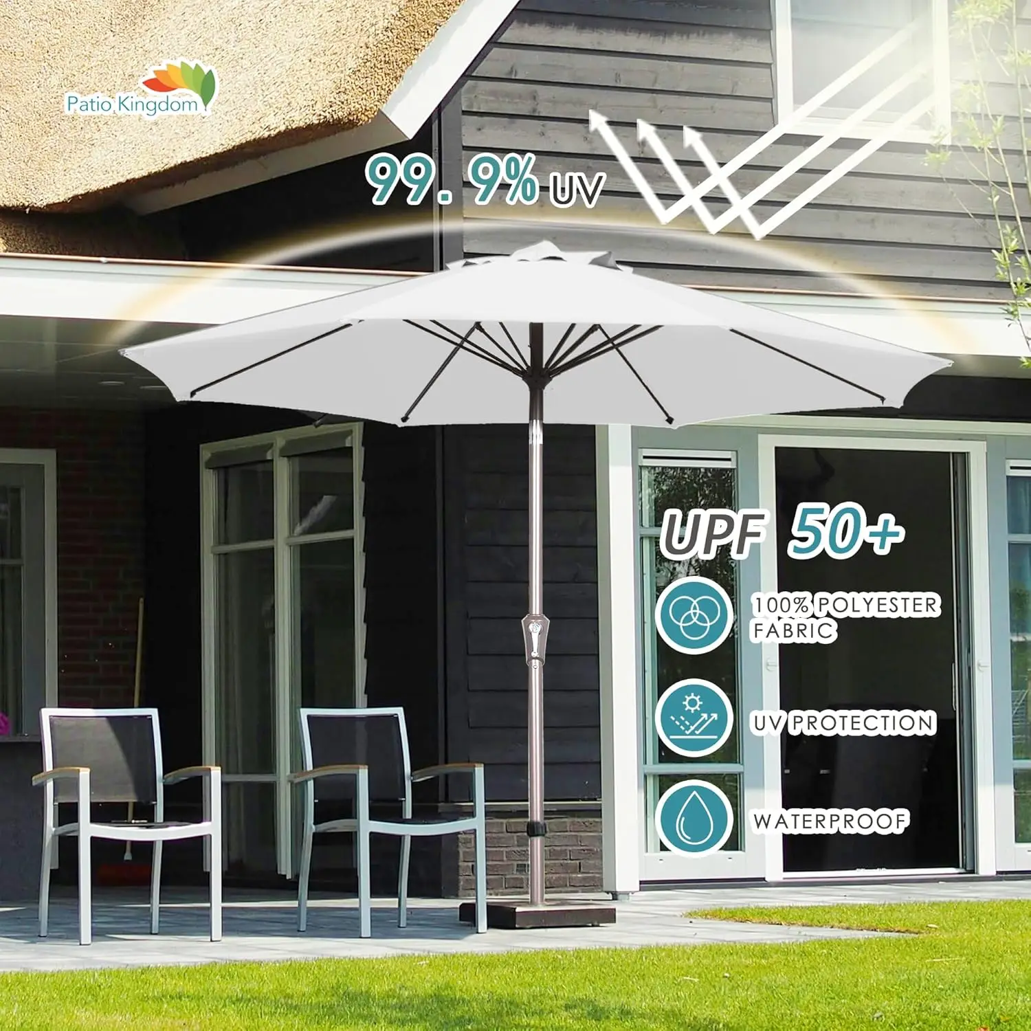 9FT Patio Umbrella Outdoor Market Umbrella with Push Button Tilt and Crank, Table Umbrella 8 Sturdy Fiberglass Ribs UV