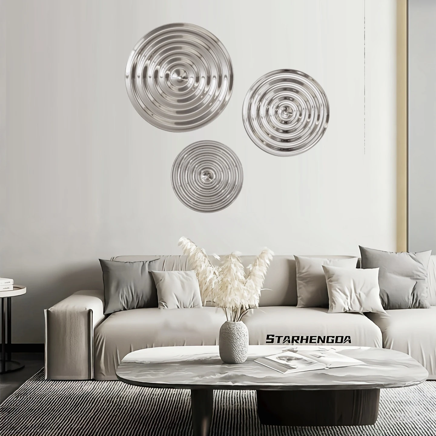 

Creative round corrugated metal pendant | Modern light luxury wall decoration | Villa lobby living room dining room sofa backgro