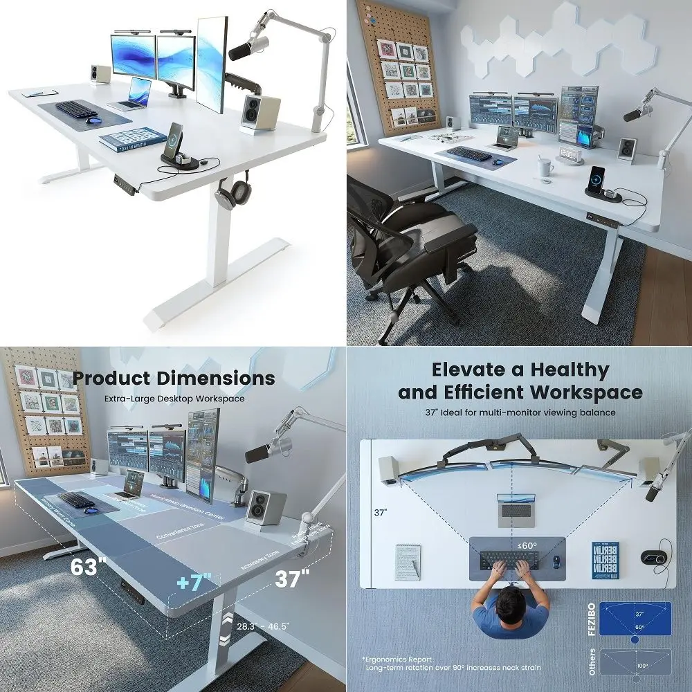 

63 x 37 Inch Electric Standing Desk with Integrated DualBeam amp Cable Management, Memory Height Adjustable Computer Desk for H