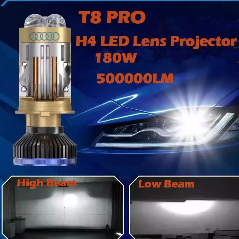 Bi LED H4 Projector Lens H4 High Low Beam Car Bulbs Canbus LED Auto Motorcycle LED Lamps With Lens Turbo Perfect Cut-off Line ﻿