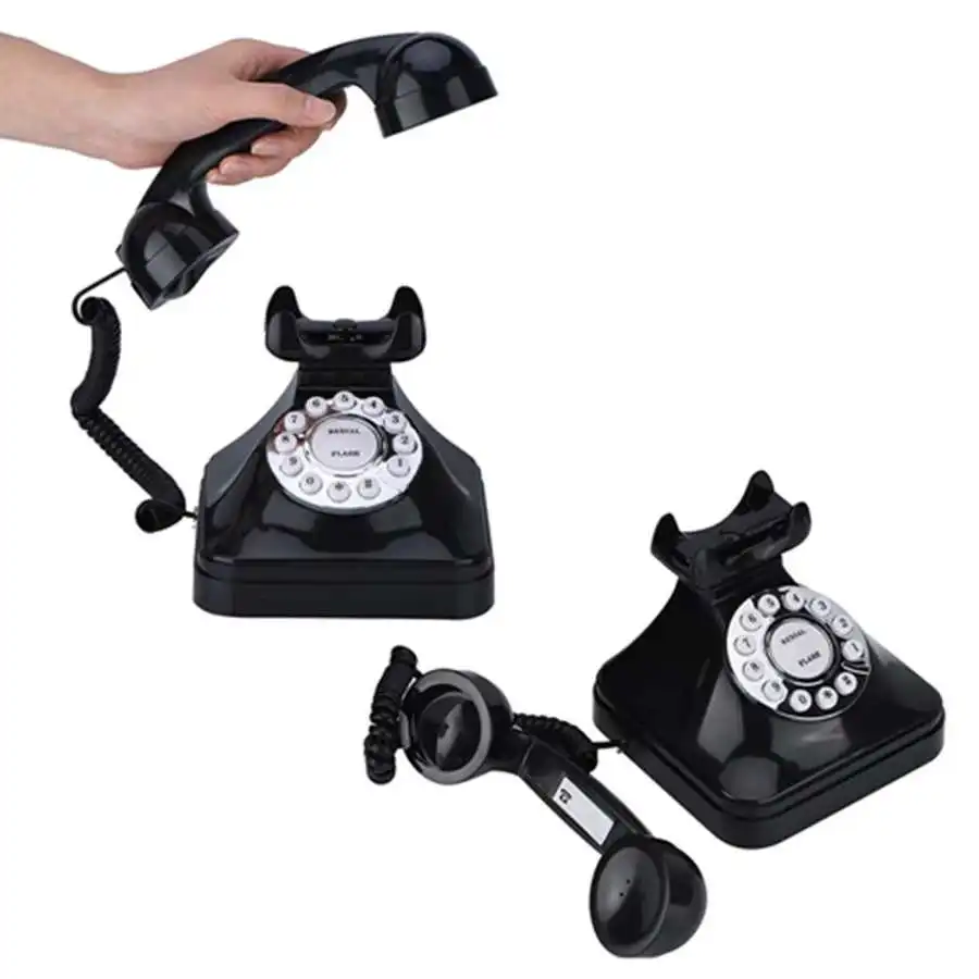 Vintage Wired Telephone Multifunction Retro Landline Phone with Skid Proof Pedestal for Home Hotel Office Black