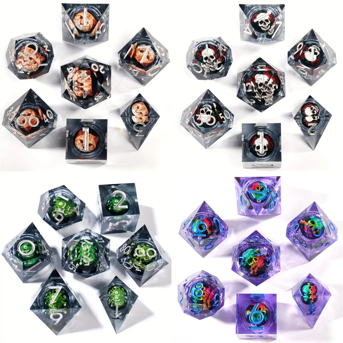 

7-piece Eyeball Dice Set DND, Featuring Skulls, Animals, Suitable for Role-playing Games, Christmas, Halloween, and Ideal Gifts