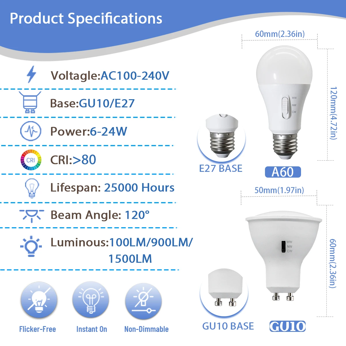 6W 9W 10W 14W 17W 20W 24W Dial Swich CCT LED Light Spot downlight Bulb 3 Color change LED Lamps for home foyer dereco