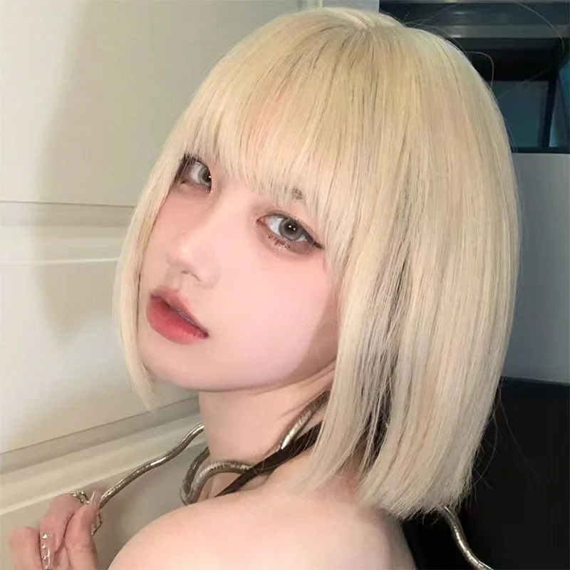 

Светло-золотая прическа боб, синтетический парик для костюмированной вечеринки, парик для косплея на Хэллоуин, повседневный высокотемпературный аксессуар для волос