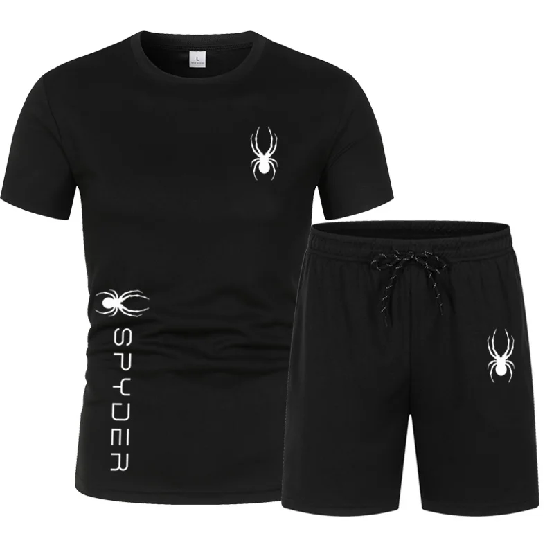 Terno esportivo respirável de 2 peças masculino, camiseta casual e shorts, roupas de corrida, marca fitness, verão