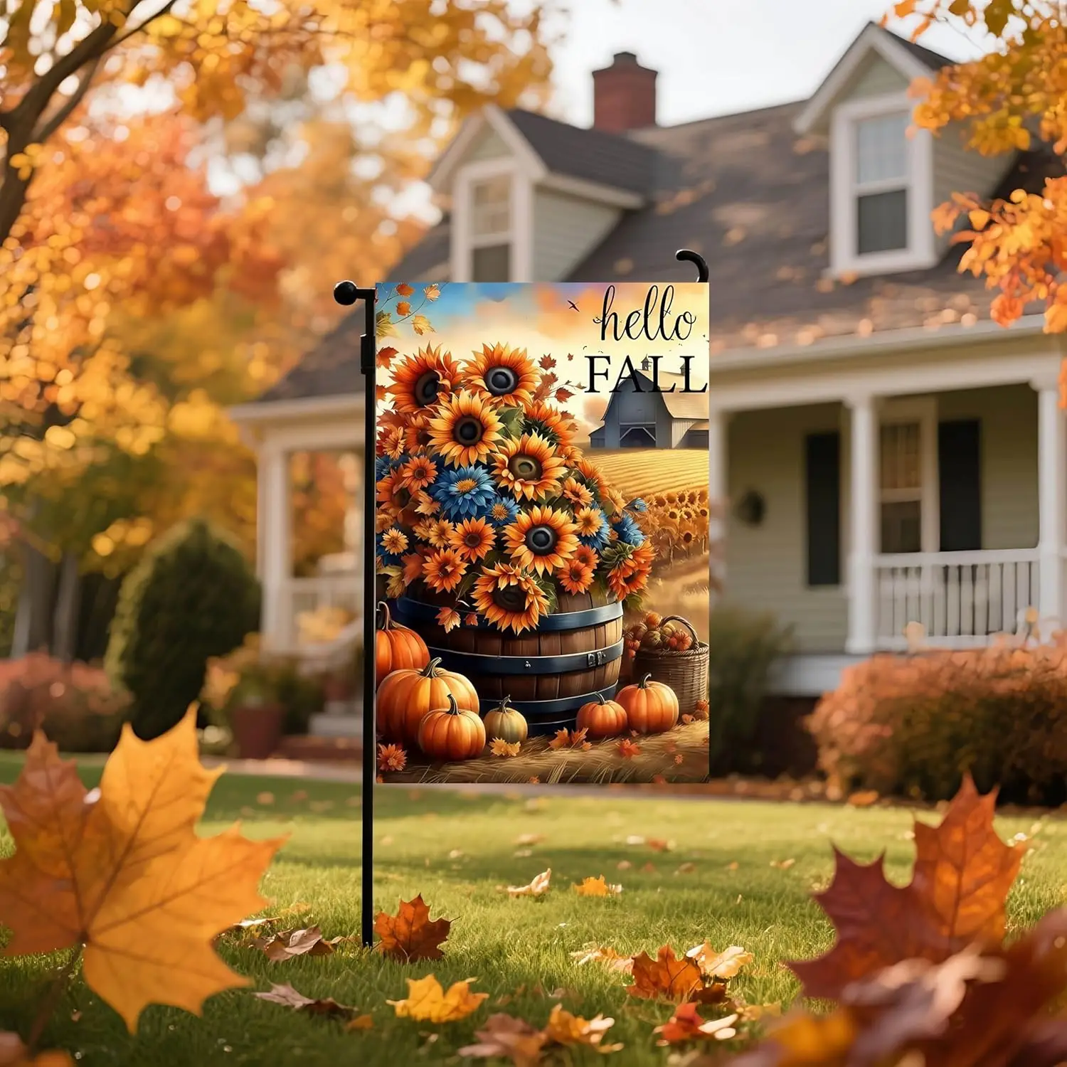 Fall Garden Flags 12x18 Double Sided, Sunflower Pumpkin Yard Flags for Outside,Autumn Small Yard Flags for Decor Outdoor YYN SSL