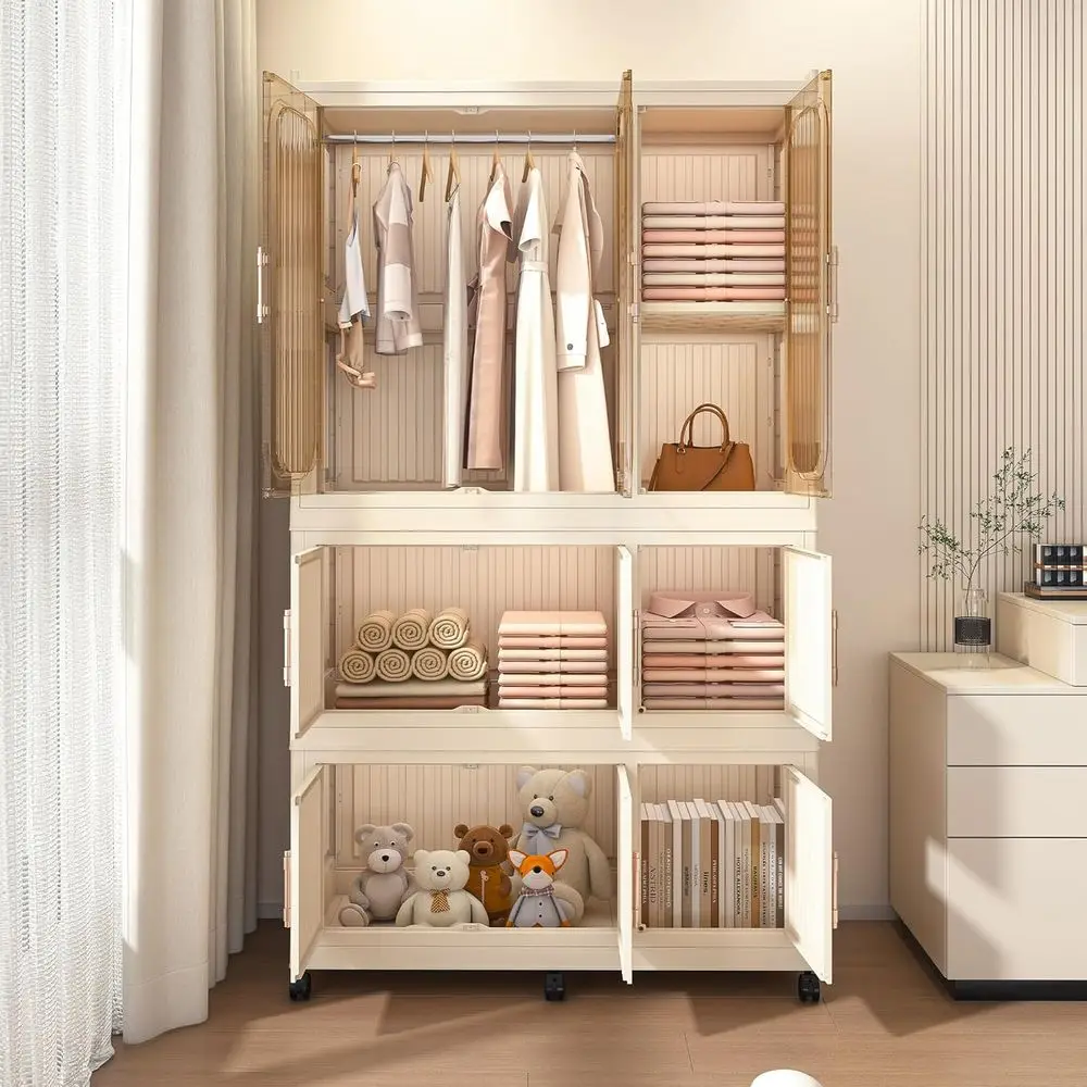 Compact Portable Wardrobe with Cubby Storage, Hanging Rod, Easy Assembly, Kid-Friendly Closet Organizer