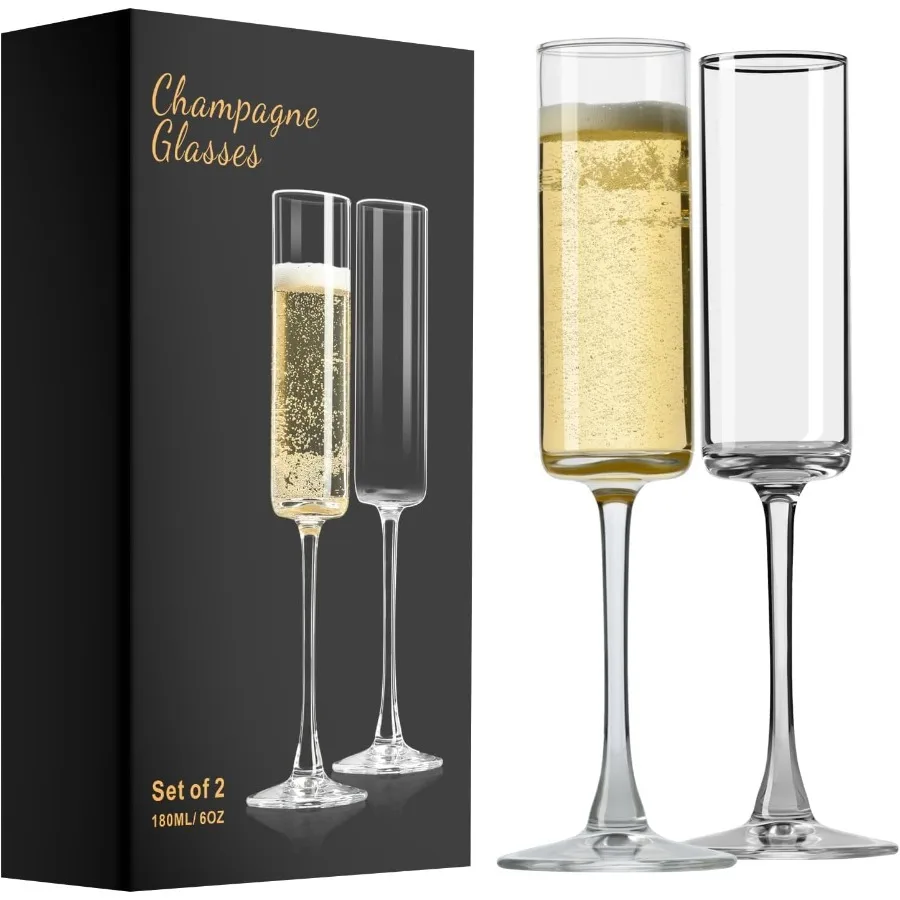 

Champagne Flutes Champagne Glasses Set of 2 Elegant 6oz Glass Champagne Flutes Gift for Birthday Wedding Christmas Clear Sparkl
