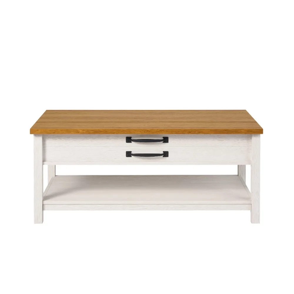 현대식 농가 ​​커피 테이블, 설화석고 및 라이트 허니 마감