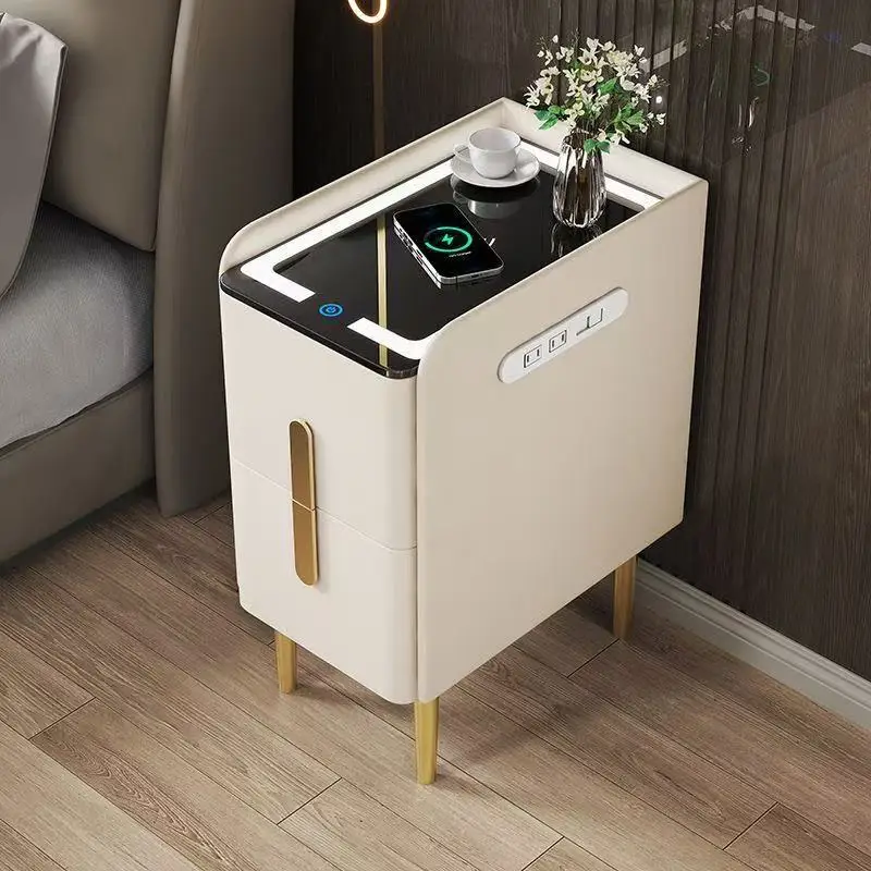 

Light luxury smart bedside table narrow side simple modern bedroom storage light luxury multi-functional home bedside table