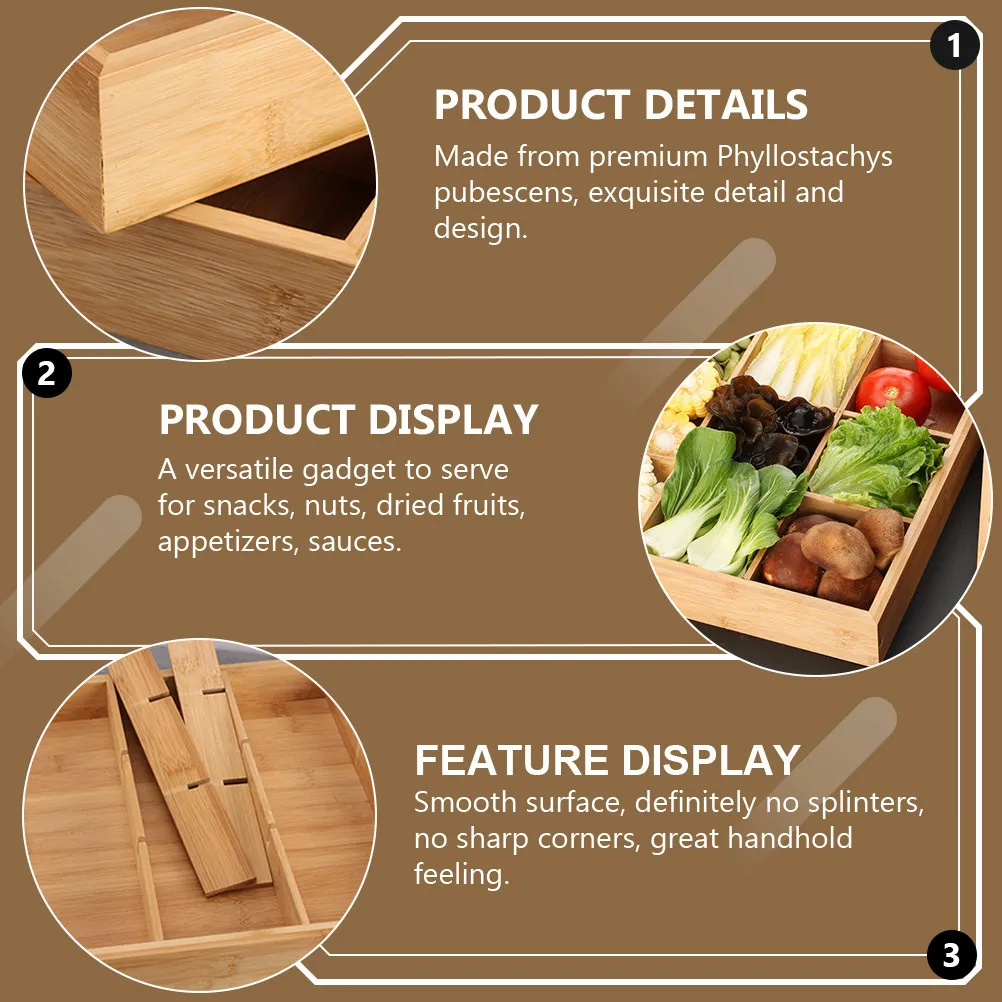 

-Grid Snack Tray Premium Phyllostachys Pubescens Multifunctional Dried Fruit Candy Nuts Holder Party Family Use Food