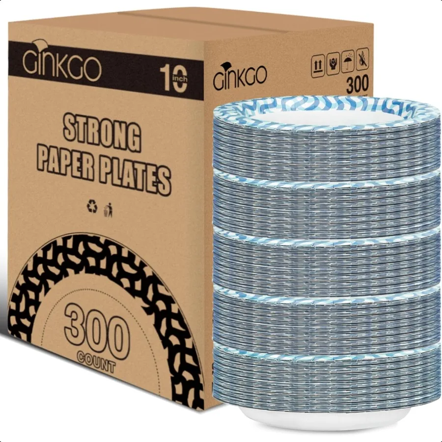 

Paper Plates 10 inch Bulk 300 Count Thickened Plates Large Heavy Duty Dinner Paper Plates for Holiday Party Picnic and Everyda