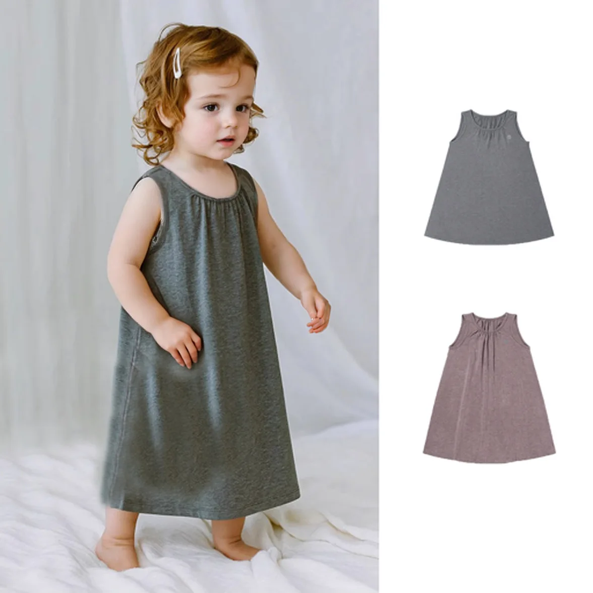 2025 Summer New Children's Bamboo Fiber Solid Color Dress Girls' Home Clothing Elastic A-line Skirt Sleeping