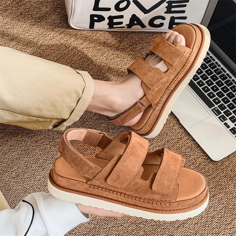 

Summer sandals new street style outdoor beach height increasing shoes 2025 thick sole casual versatile Velcro open toe outdoor