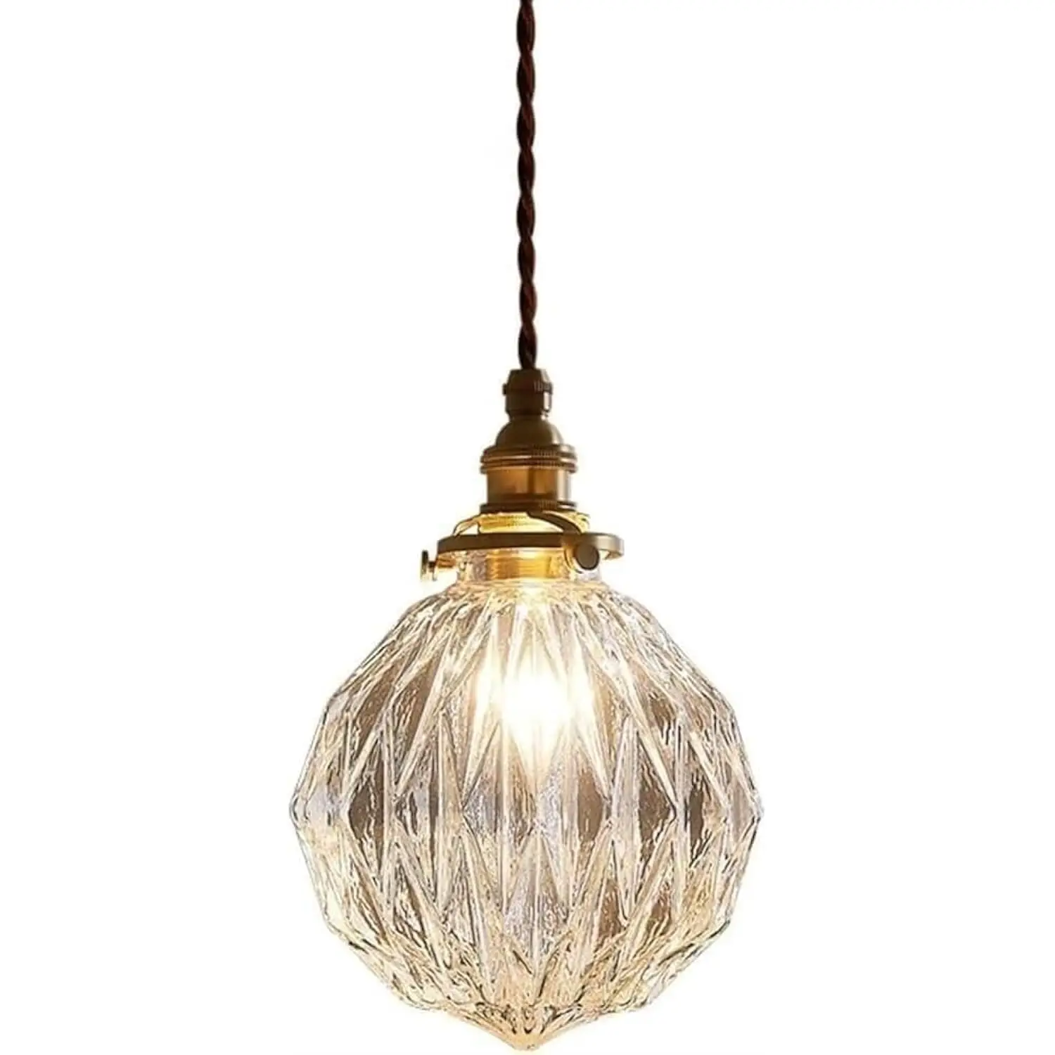 

Brass Ceiling Hanging Lamp Pattern Glass Globe Pendant Light Kitchen Island Lighting Fixture Mi-Ni Chandelier