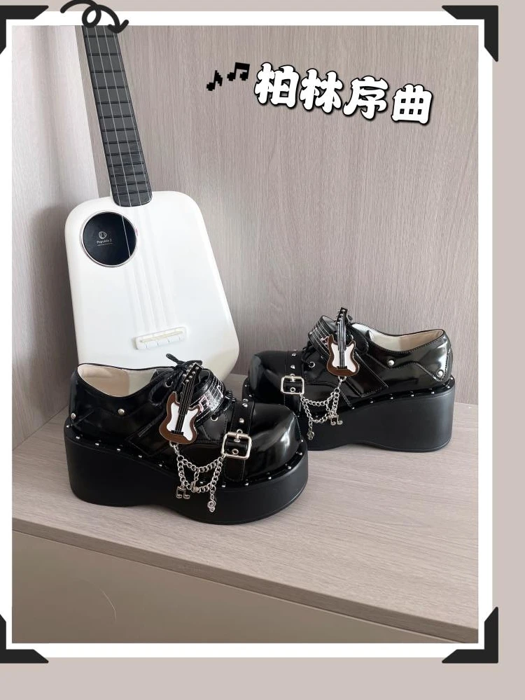 Japanese Vintage Gothic Lolita Shoes High Heels 5-8cm Sweet Loli Girls Guitar Decoration Pu Student Single Shoes