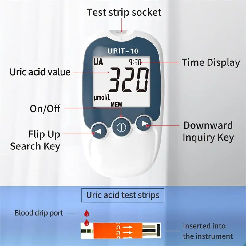 URIT 10 Uric Acid Monitor With 25/50pcs Test Strips & Lancets For Gout and High Uric Acid Detection Measure Uric Acid Meter*