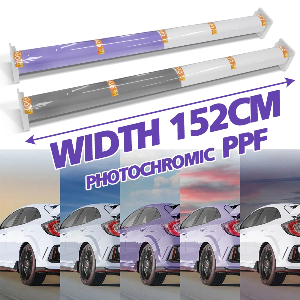 

152CM Width 7.5Mil Car Photochromic Ppf Film Car Headlight Film Tpu Self-Healing UV Color Changing for Paint Protection wrapping