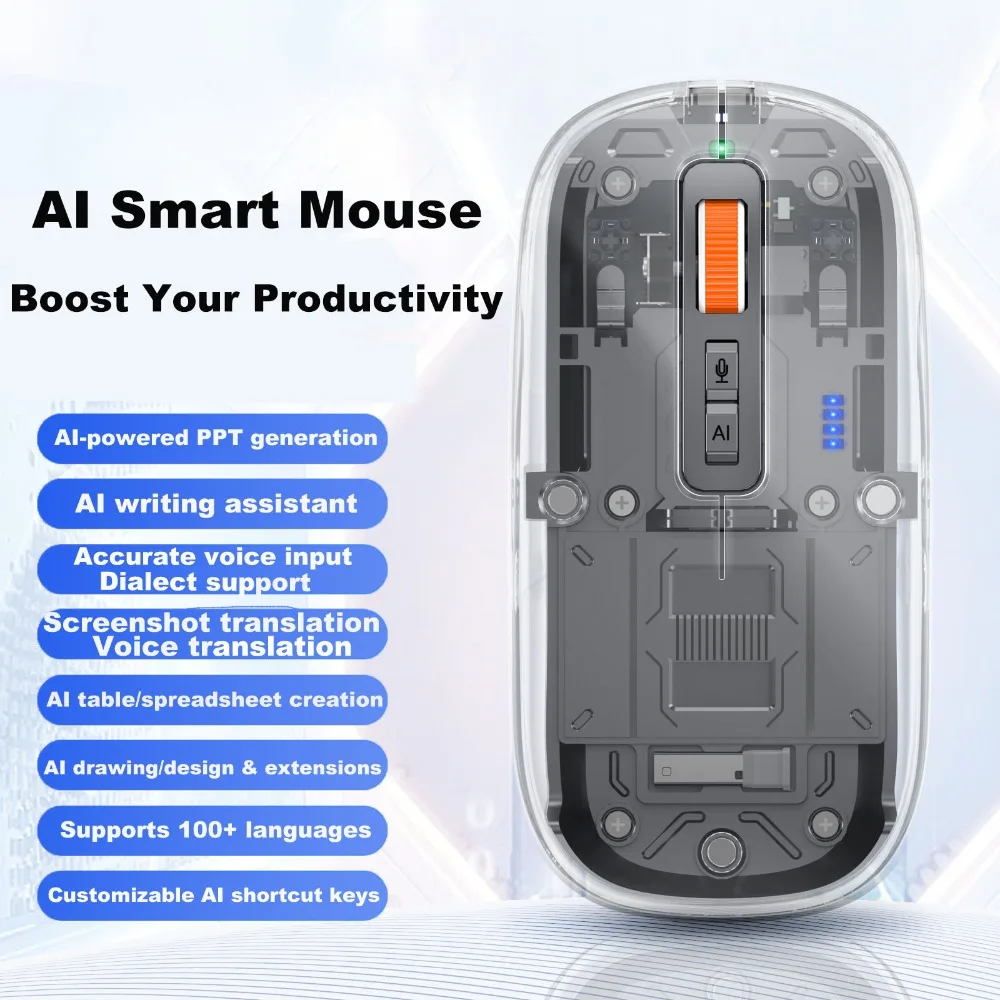 

AI Smart Wireless Mouse 3 Mode 2.4G+Dual Bluetooth Voice Typing Translation 400mAh Rechargeable Ergonomic Mice For Laptop PC