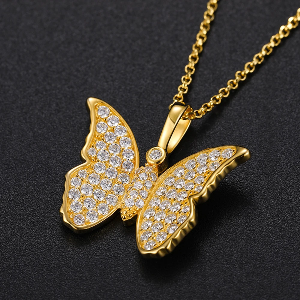 Imagem -05 - Borboleta Moissanite Colares S925 Pingente de Prata para Mulheres Homens Hip Hop Jóias Passe Diamantes Tester com Gra