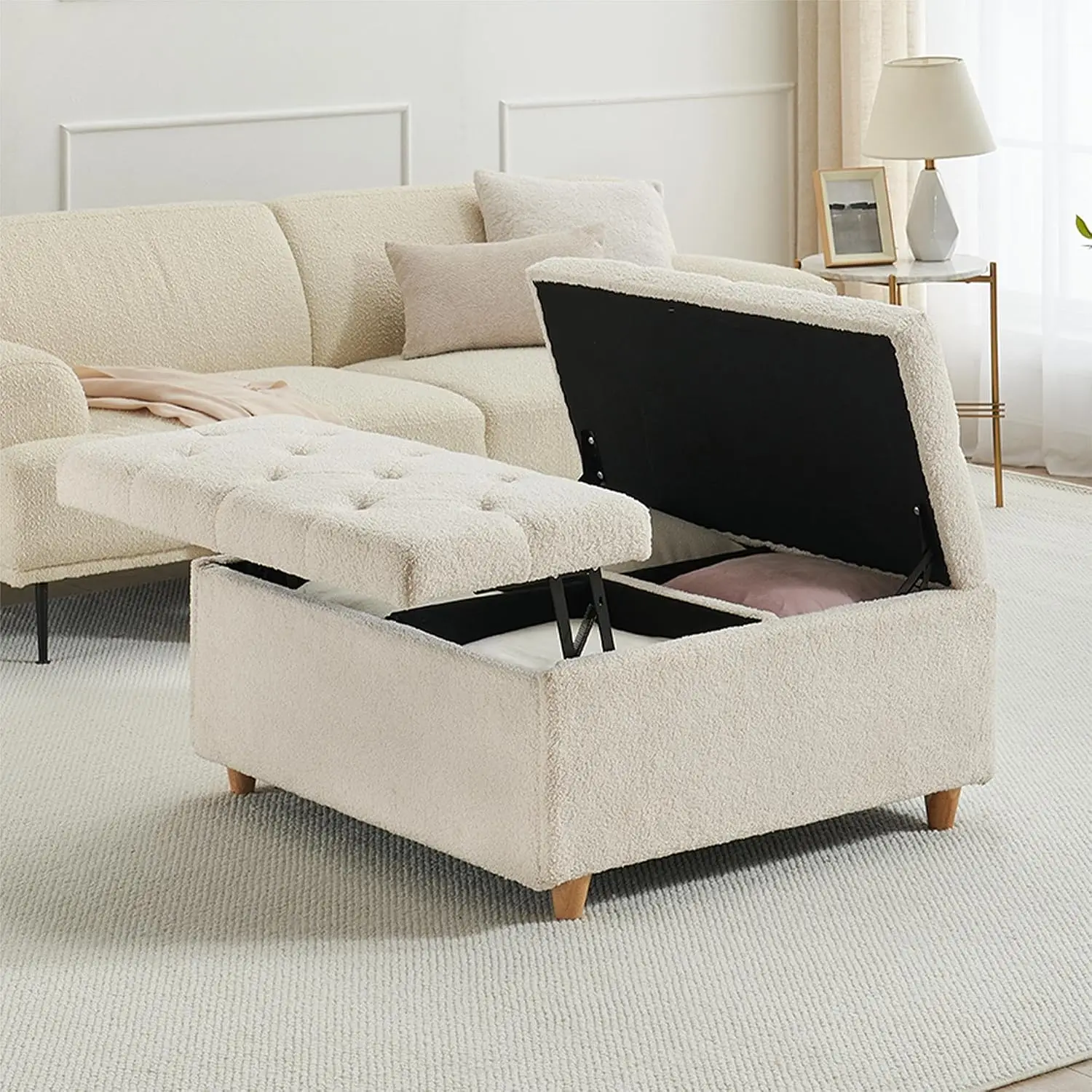 Sherpa Storage Ottoman Lift Top Tufted Upholstered Large Square Bench Bedroom  White, Customized